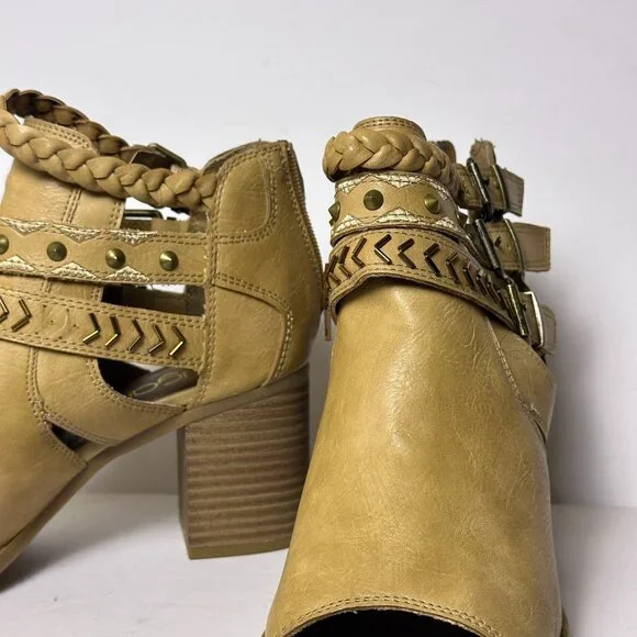 Sugar Riverdale Ankle Booties Women 8 Brown Block Heel Studded Beads Back Zip - Picture 10 of 16